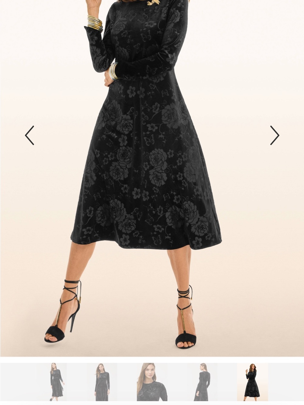 Johnny Was Black Velvet Floral Midi Dress - Picture 4 of 5